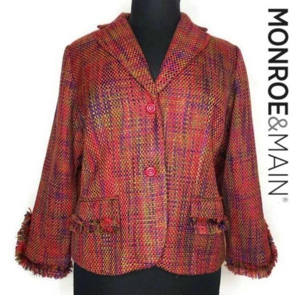 Monroe & Main Womens Multicolor Fringe Jacket Button-Up XXL fall spring casual